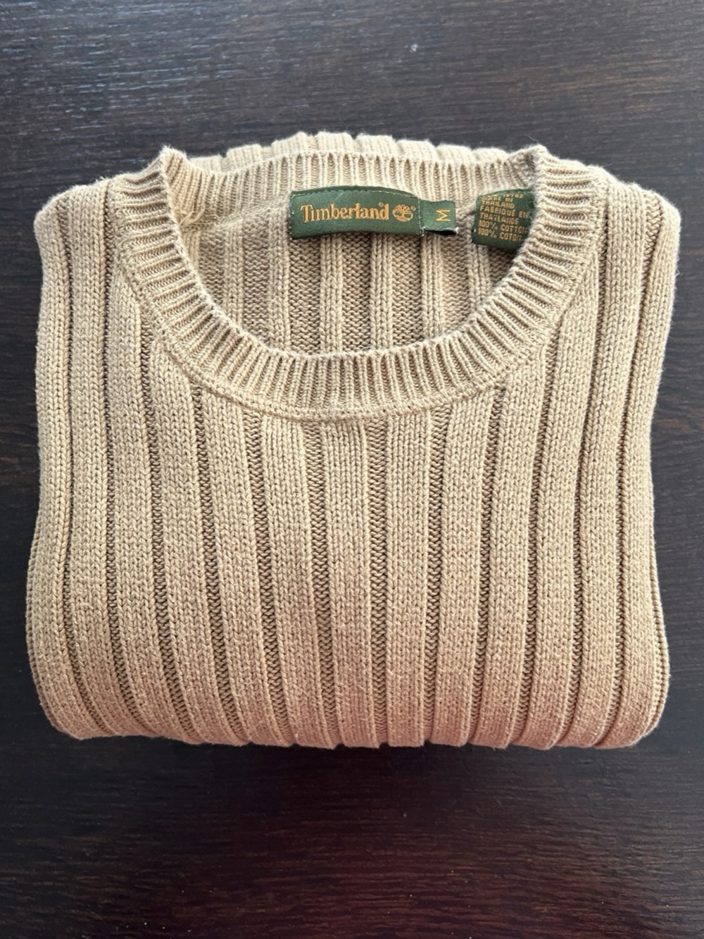 Y2K Timberland Ribbed Cotton Crewneck Sweater Size Medium Camel/ Tan